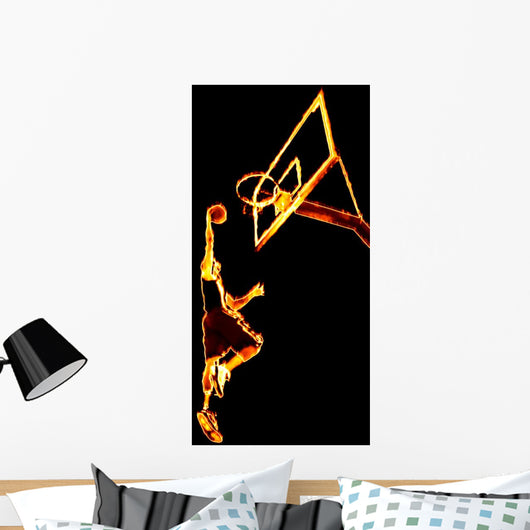 Fiery Basketball Slam Dunk Wall Mural
