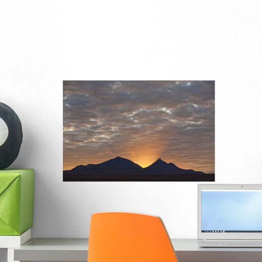 Early Morning Sunlight Shining From Behind A Mountain Wall Mural