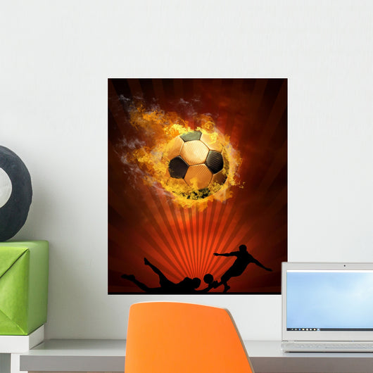 Hot soccer ball on the speed in fires flame Wall Mural