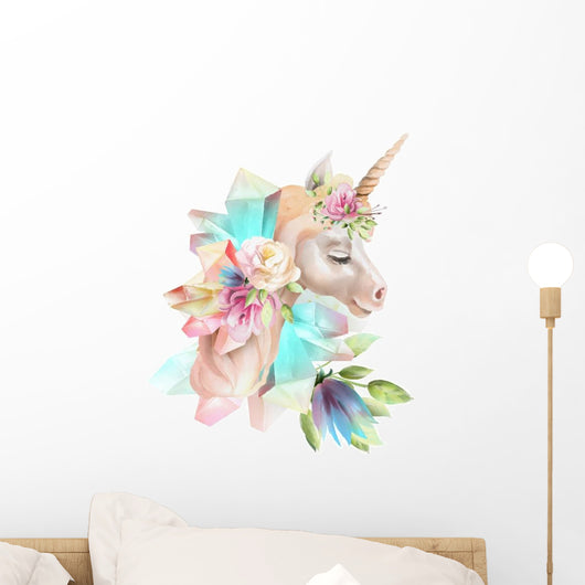 Crystal Floral Unicorn Bouquet Wall Decal