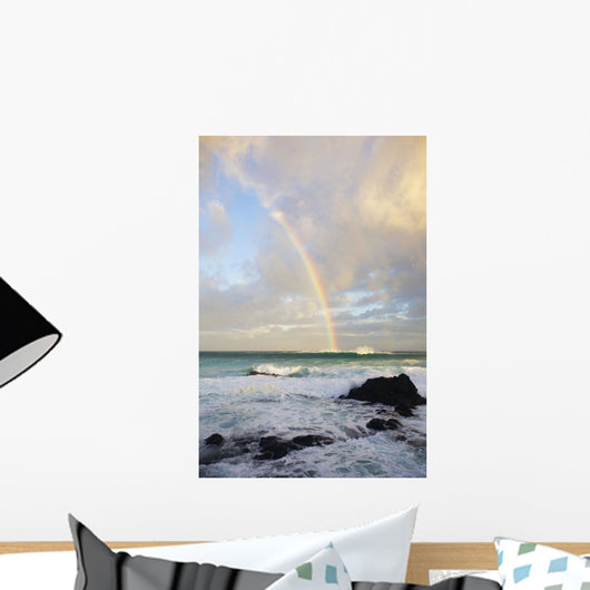 Hawaii, Maui, Rainbow offshore of Hookipa Beach at sunrise Wall Mural