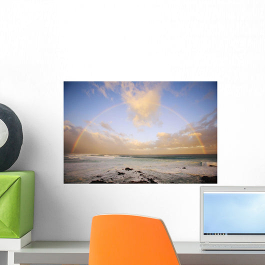 Hawaii, Maui, Rainbow offshore of Hookipa Beach at sunrise Wall Mural