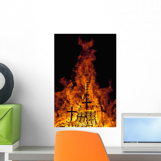 Detail Of Crosses On Large Bonfire On Beach Wall Mural
