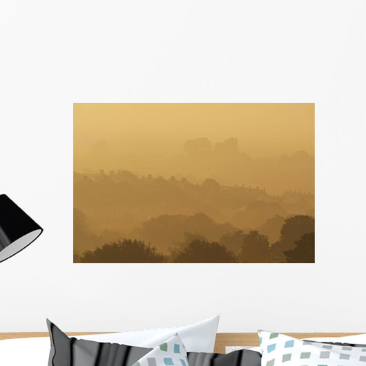 The Town And Castle Of Lewes Early On A Misty Wall Mural