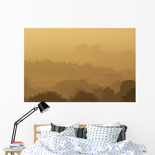 The Town And Castle Of Lewes Early On A Misty Wall Mural