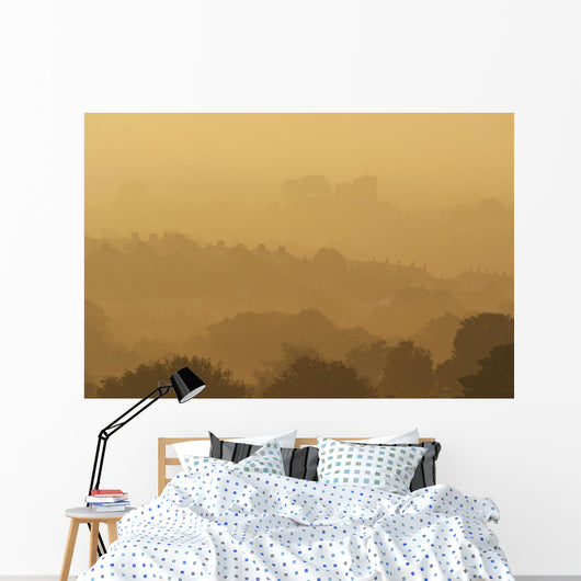 The Town And Castle Of Lewes Early On A Misty Wall Mural