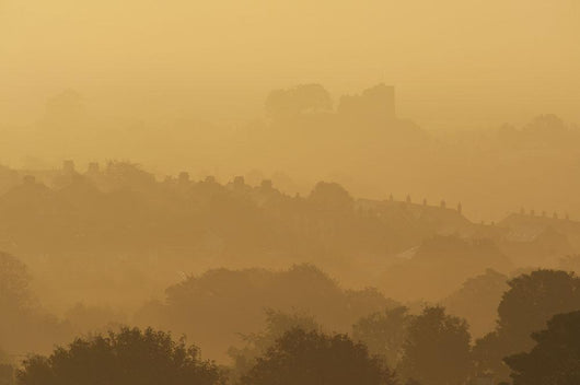The Town And Castle Of Lewes Early On A Misty Wall Mural