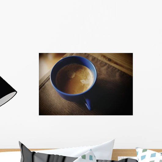 Espresso With Cream In Blue Porcelain Cup Wall Mural