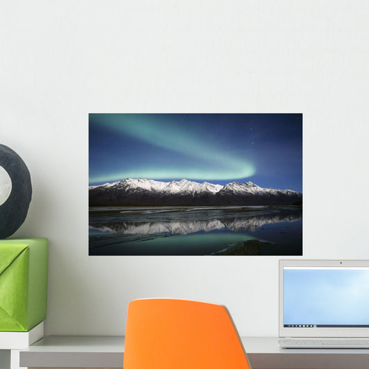 Northern Lights Over Chugach Mts & Knik River, Southcentral Alaska Wall Mural