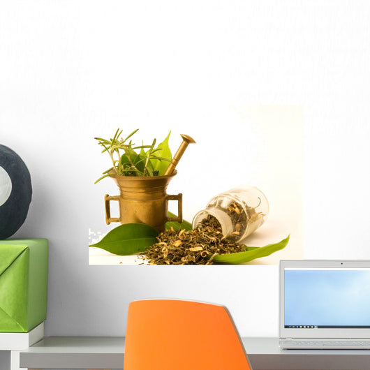 Mortar with herbal, and leaves Wall Decal