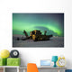 Green Northern Lights Dance Over A Historical Gold Dredge Near Nome Wall Mural