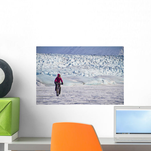 Woman Fat Tire Mountain Biking On The Knik Glacier Wall Mural