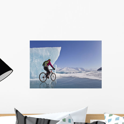 Woman Fat Tire Mountain Biking On Ice At The Knik Glacier Wall Mural