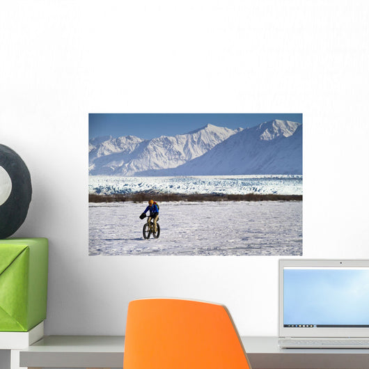 Man Fat Tire Mountain Biking On The Knik Glacier Wall Mural