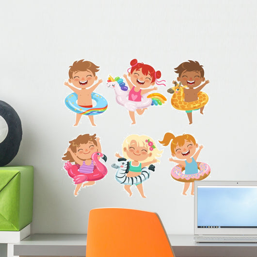 Happy Childrens Dressed Rubber Wall Decal Sticker Set