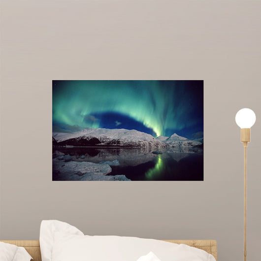 N Lights Over Portage Lake & Chugach Mtns Sc Ak Winter Wall Mural