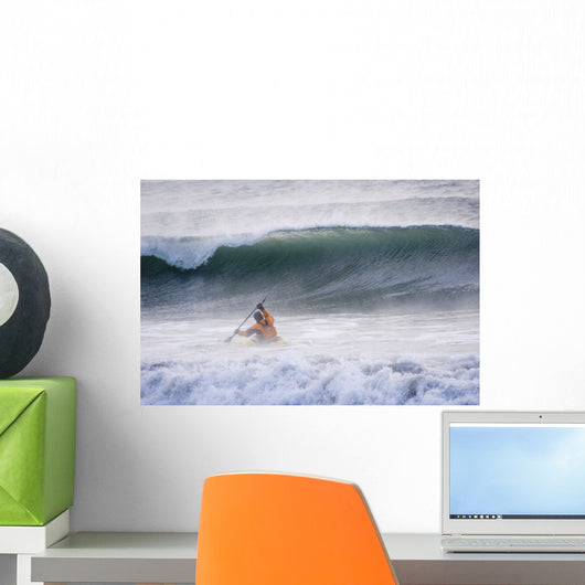 Man Kayak Surfing In Winter Surf Kachemak Bay Wall Mural