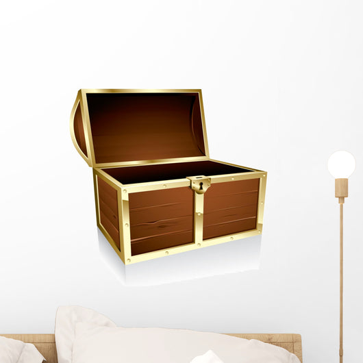 Illustration of a wooden treasure chest with nothing in it Wall Decal