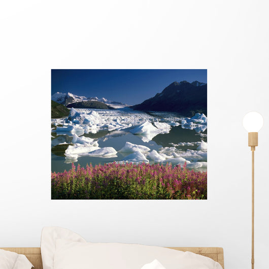 Composite View Of Colony Glacier W/ Fireweed Southcentral Wall Mural