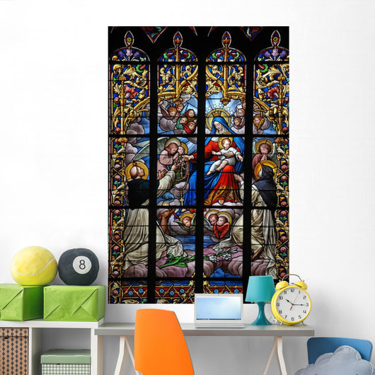 Virgin Mary and Jesus Stained Glass Wall Mural