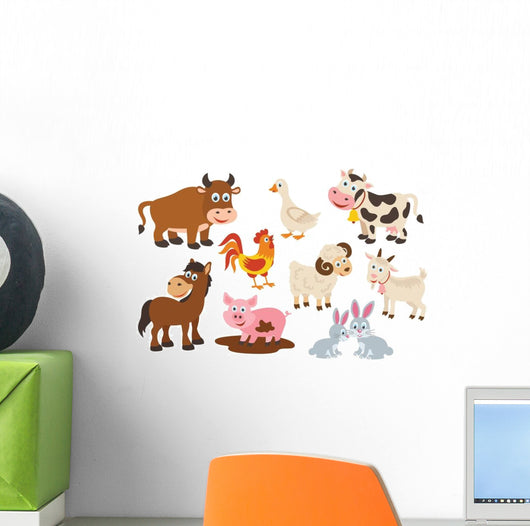 Cartoon Farm Animals Wall Decal Sticker Set
