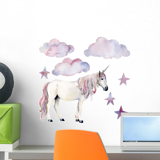 Clouds Stars and Unicorn Wall Decal Sticker Set