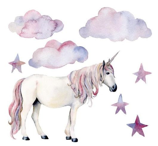 Clouds Stars and Unicorn Wall Decal Sticker Set