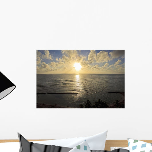 Hawaii, Oahu, Sunset over Waikiki Beach and ocean Wall Mural