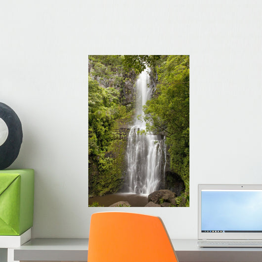 Hawaii, Maui, Hana, Wailua Falls and lush foliage Wall Mural