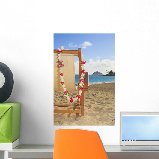 A lounge chair on the white sandy beach of Lanikai Wall Mural