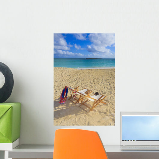 Two lounge chairs on the white sandy beach of Lanikai Wall Mural