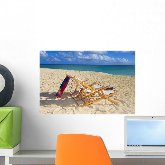 Two lounge chairs on the white sandy beach of Lanikai Wall Mural