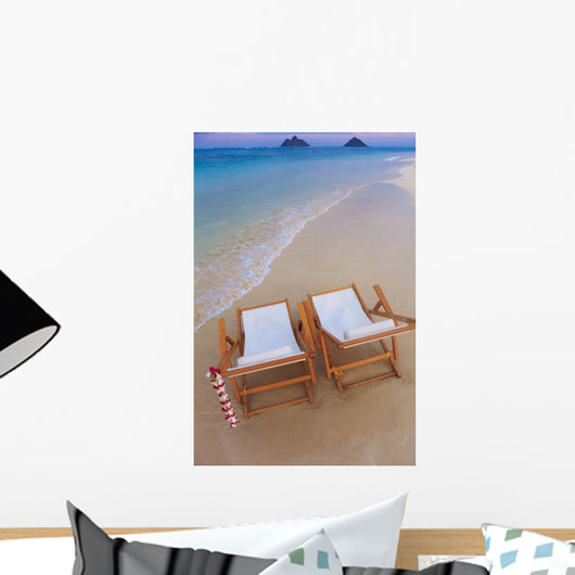 Two lounge chairs on the white sandy beach of Lanikai Wall Mural