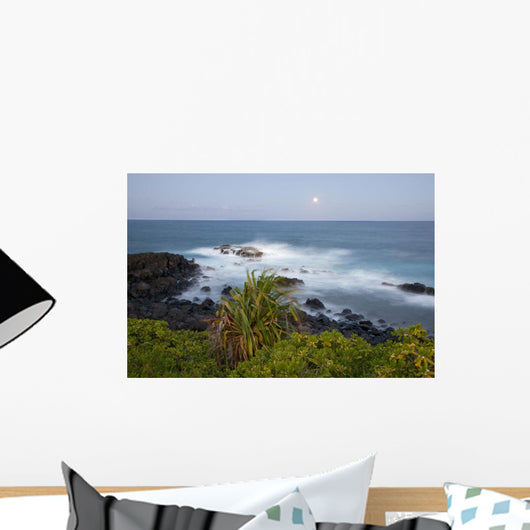 Hawaii, Maui, Hana, The moon rising over soft ocean Wall Mural