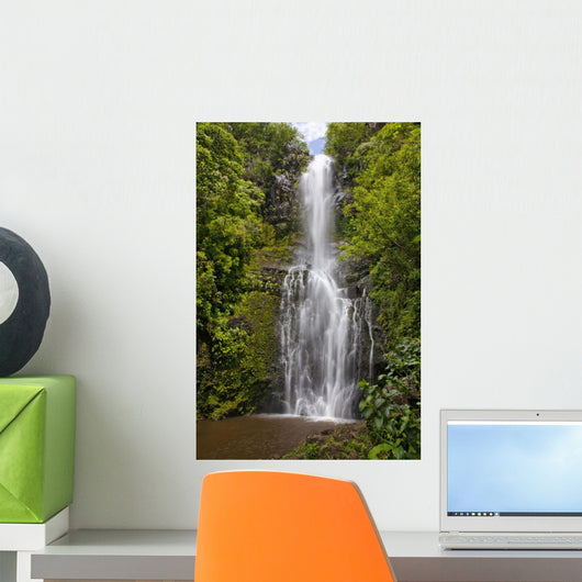 Hawaii, Maui, Wailua Falls, Large falls with lush foliage Wall Mural
