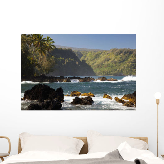 Hawaii, Maui, Keanae Peninsula, Ocean and palm trees Wall Mural