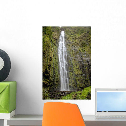 Hawaii, Maui, A waterfall in Kipahulu with lush foliage Wall Mural