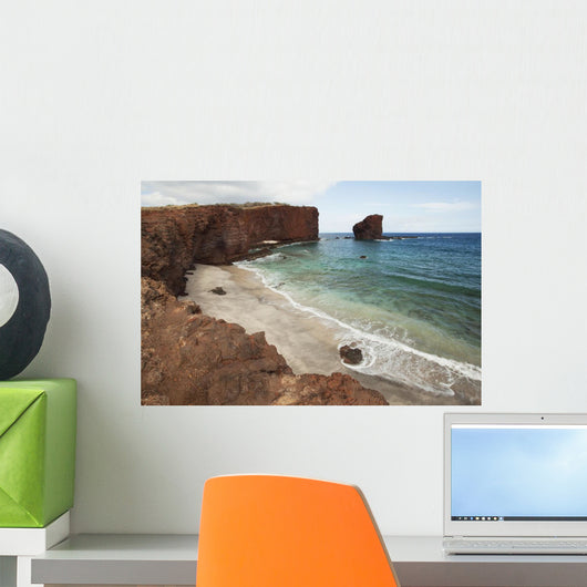 Hawaii, Lanai, Hulopoe Bay and Puu Pehe, or Sweetheart Rock Wall Mural