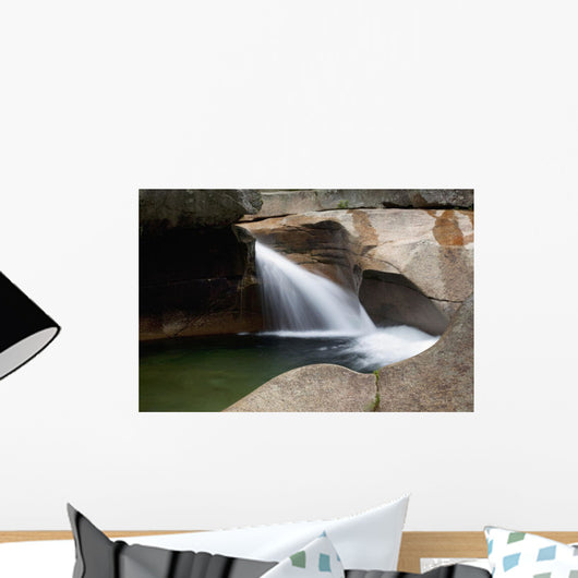 A forest riverbed and waterfall Wall Mural