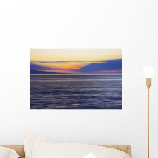 Hawaii, Maui, Ocean waves in motion and a vibrant tropical sunset Wall Mural