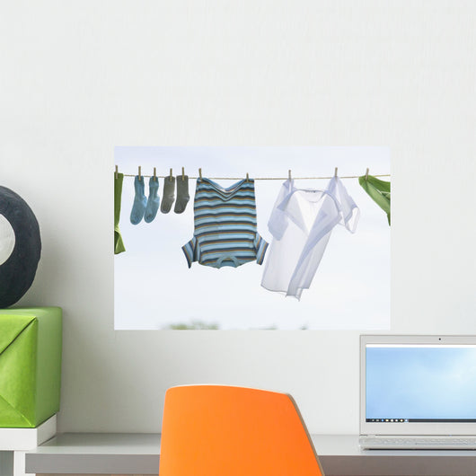 Laundry Hanging On Outdoor Clothesline Wall Mural