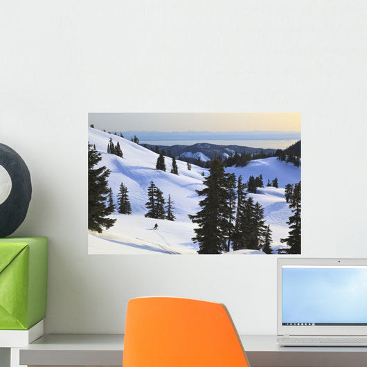 Cross-Country Skier Descends The Slope Below Mount Steel Wall Mural