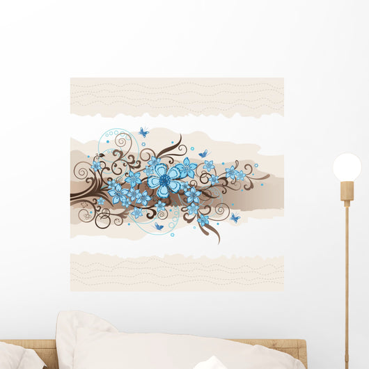 Floral turquoise greeting card Wall Mural