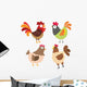 Four Colorful Cartoon Chickens Wall Decal Sticker Set