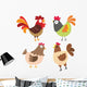 Four Colorful Cartoon Chickens Wall Decal Sticker Set