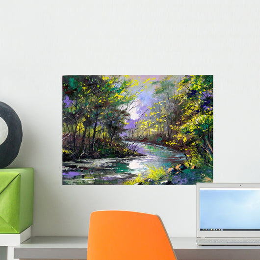 Autumn landscape with the wood river Wall Mural