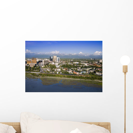 Aerial Of Downtown Anchorage With Chugach Mtns Wall Mural