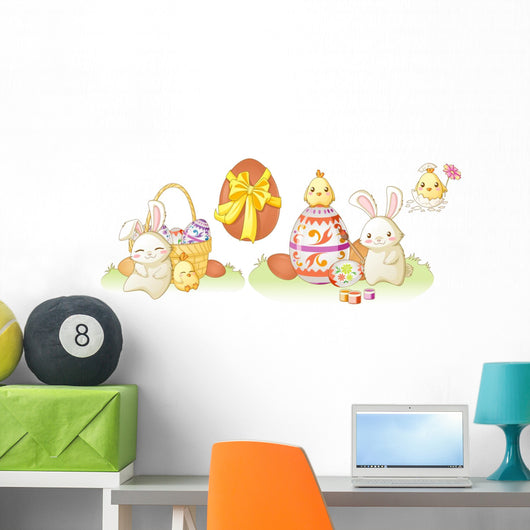 Easter bunny and chiken kawaii set Wall Decal
