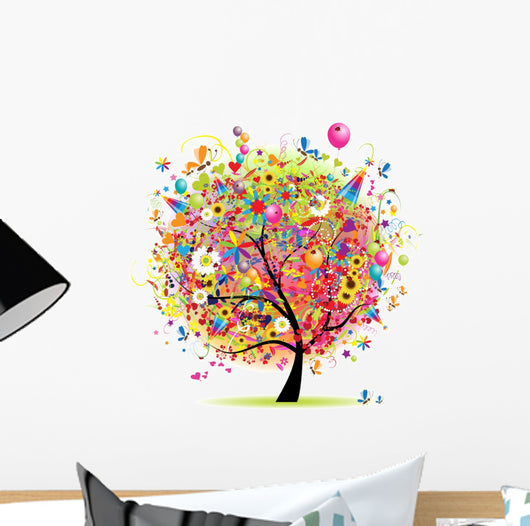 Happy Holiday Funny Tree With Baloons Wall Decal