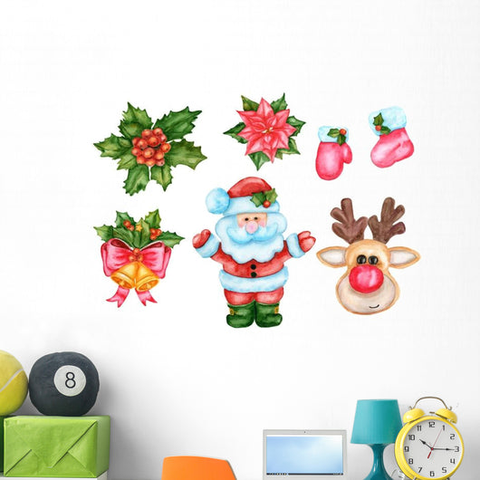 Cute Santa Clause Christmas Wall Decal Sticker Set